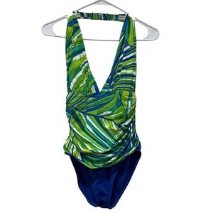 NWT La Blanca Swimsuit One Piece Plunge Swimsuit Sz 10 Figure Flattering Ruched